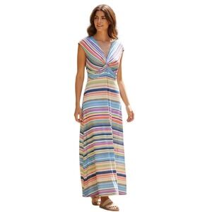 Chico Womens Multicolor Striped Twist Front‎ Sleeveless Maxi Dress 8/10
